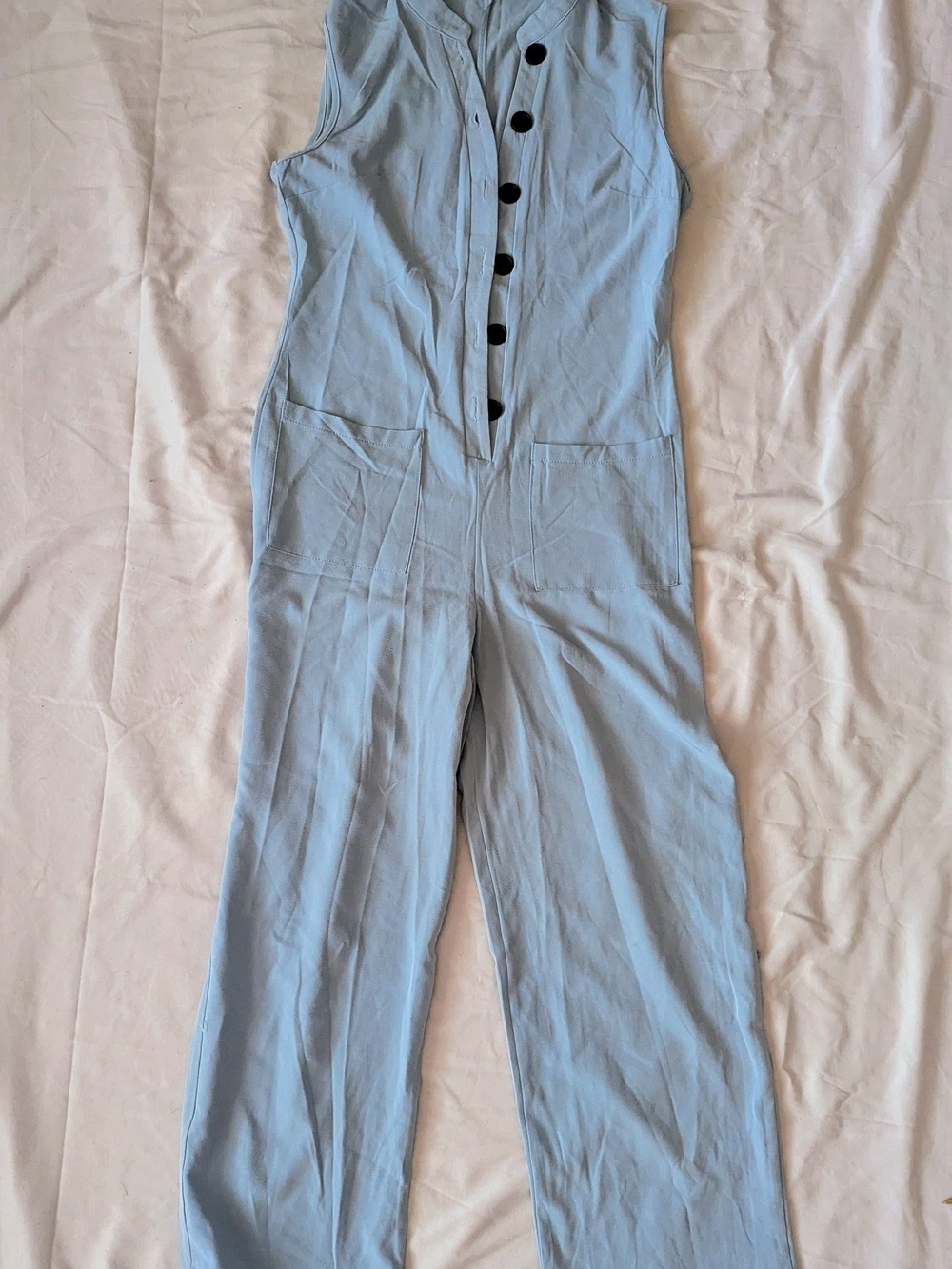 Size Small, BNWOT, Sleeveless Lightweight Jumpsuit in Light Blue/Grey